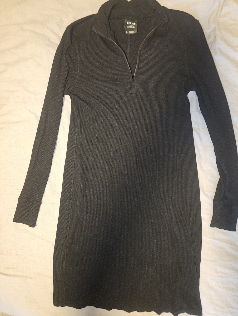 Prana Black Long-Sleeve Half-Zip Knit Dress